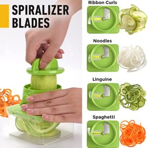 Mueller Pro-Series All-in-One, 12 Blade Mandoline Slicer for Kitchen Vegetable Chopper, Vegetable Slicer and Spiralizer, Cutter, Dicer, Food Chopper, Grater, Kitchen Gadgets Sets with Container