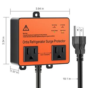 Refrigerator Surge Protector, Ortis Double Outlet Voltage Protector for Home Appliances with Time Delay, Protects Against Brownout, Spike, Instant Surge All Voltage Abnormalities