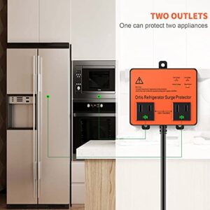 Refrigerator Surge Protector, Ortis Double Outlet Voltage Protector for Home Appliances with Time Delay, Protects Against Brownout, Spike, Instant Surge All Voltage Abnormalities