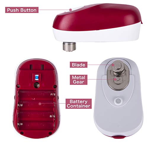 Electric Can Opener - Vcwtty One Touch Battery Operated Handheld Can Opener for Any Size, No Sharp Edge, Food-Safe, Seniors, Arthritis and Chef, Kitchen Best Gadget (Red)