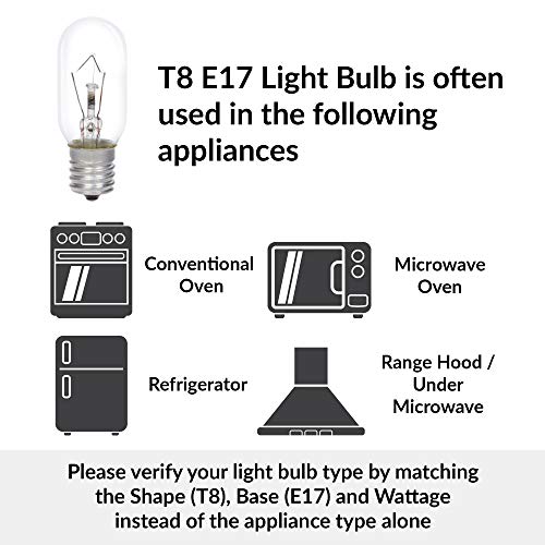 Simba Lighting Microwave Appliance Light Bulb T8 40W (6 Pack) Incandescent with E17 Intermediate Screw Base for Ovens, Under Hood, Stove Top, Range, 110V 120V 125V 130V, Dimmable, 2700K Warm White