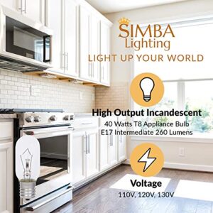 Simba Lighting Microwave Appliance Light Bulb T8 40W (6 Pack) Incandescent with E17 Intermediate Screw Base for Ovens, Under Hood, Stove Top, Range, 110V 120V 125V 130V, Dimmable, 2700K Warm White