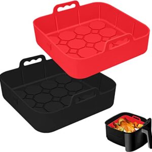 Air Fryer Silicone Pot, 2Pcs 8" Square Air Fryer Silicone Liners Food Safe Non Stick Air fryer Basket Accessories, Reusable Replacement of Parchment Liner Paper Fits 5.8QT or Bigger Square Air Fryer