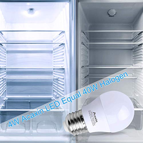 Acaxin LED Refrigerator Light Bulb 4W 40Watt Equivalent, Waterproof Fridge Light Bulb Replacement for Frigidaire, Freezer Light Bulb IP54, 120V E26 Daylight White 5000K 400 Lumen, A15 Appliance Bulb