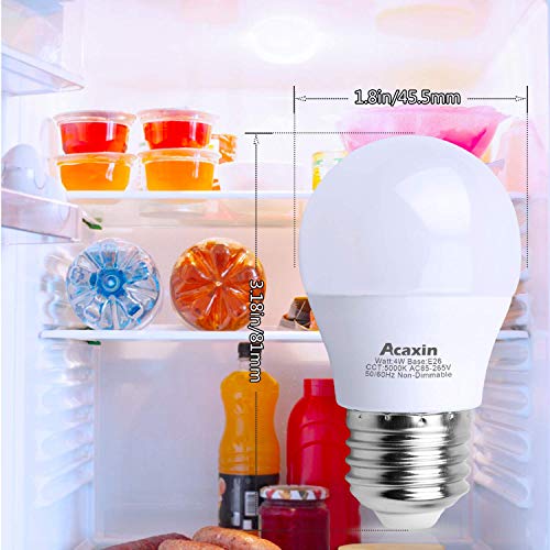 Acaxin LED Refrigerator Light Bulb 4W 40Watt Equivalent, Waterproof Fridge Light Bulb Replacement for Frigidaire, Freezer Light Bulb IP54, 120V E26 Daylight White 5000K 400 Lumen, A15 Appliance Bulb