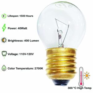 zaqaqa Oven Light Bulb_4 Pack 300°C High Temp 120v 40w Appliance Bulb G45 E26/E27 Socket,Replacement Bulbs for Oven,Stove,Refrigerator_400 Lumens.