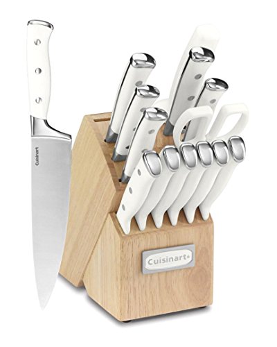 Cuisinart C77WTR-15P Classic Forged Triple Rivet, 15-Piece Knife Set with Block, Superior High-Carbon Stainless Steel Blades for Precision and Accuracy, White