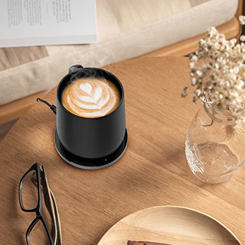 APEKX Auto On/Off Gravity-Induction Coffee Mug with Intelligent Temperature Control 113°F/45°C Cup Warmer Self-Heating with Wireless Charging Function Gifts for Home Office (Mug Included) Black