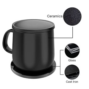 APEKX Auto On/Off Gravity-Induction Coffee Mug with Intelligent Temperature Control 113°F/45°C Cup Warmer Self-Heating with Wireless Charging Function Gifts for Home Office (Mug Included) Black