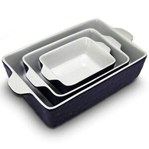 nutrichef 3pcs. nonstick bakeware pfoa pfos ptfe tray set w/odor-free ceramic, 446°f oven microwave/dishwasher safe rectangular baking pan, royal blue