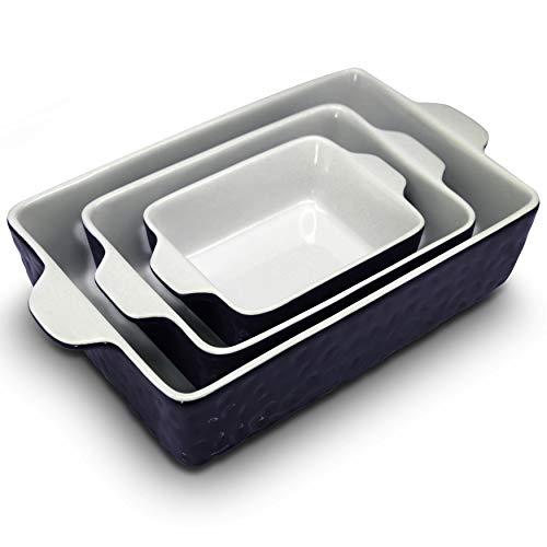 NutriChef 3Pcs. Nonstick Bakeware PFOA PFOS PTFE Tray Set w/Odor-Free Ceramic, 446°F Oven Microwave/Dishwasher Safe Rectangular Baking Pan, Royal Blue