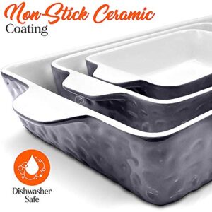 NutriChef 3Pcs. Nonstick Bakeware PFOA PFOS PTFE Tray Set w/Odor-Free Ceramic, 446°F Oven Microwave/Dishwasher Safe Rectangular Baking Pan, Royal Blue
