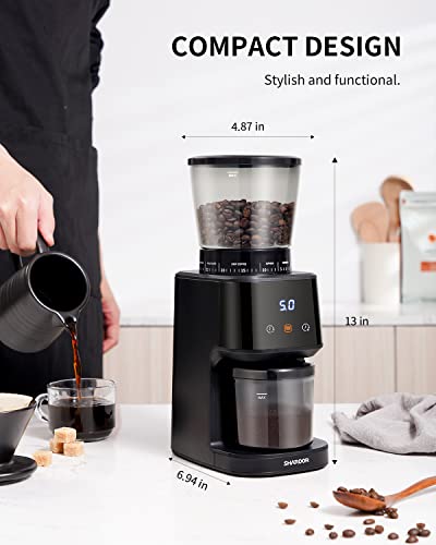 SHARDOR Conical Burr Coffee Grinder with Digital Timer Display, Electric Coffee Bean Grinder with 31 Precise Settings for Espresso/Drip/Pour Over/Cold Brew/French Press, Matte Black