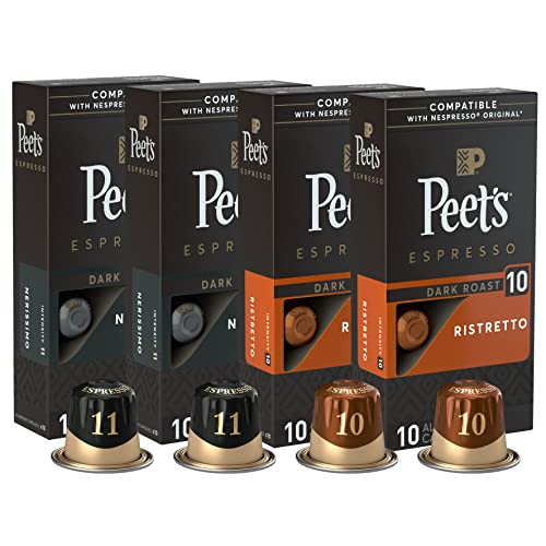 Peet's Coffee, Dark Roast Espresso Capsules Variety Pack, Compatible with Nespresso Original Machine, Intensity 10-11, 40 Count (4 Boxes of 10 Espresso Pods)