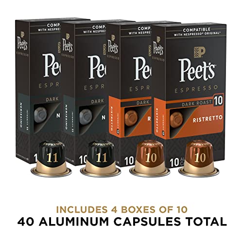 Peet's Coffee, Dark Roast Espresso Capsules Variety Pack, Compatible with Nespresso Original Machine, Intensity 10-11, 40 Count (4 Boxes of 10 Espresso Pods)