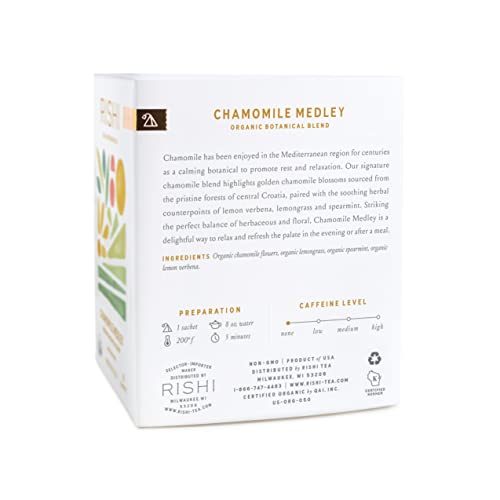 Rishi Tea Chamomile Medley Herbal Tea | Immune Support, USDA Certified Organic, Fair Trade Botanical Blend, Antioxidants, Caffeine-Free | 15 Sachet Bags, 0.84 oz (Pack of 2)