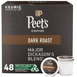 peet’s coffee, dark roast k-cup pods for keurig brewers – major dickason’s blend 48 count (1 box of 48 k-cup pods)