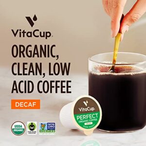 VitaCup Organic Perfect Dark Roast Decaf Coffee Pod for Pure & Clean Energy & Antioxidants from Low Acid, Guatemala Single Origin in Recyclable Single Serve Pod compatible w/Keurig K-Cup Brewers,32CT