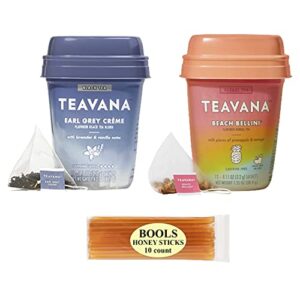 teavana earl grey crème and beach bellini, finest teas – 15/12 sachets each (27 total) plus bools pure honey clover sticks (10)