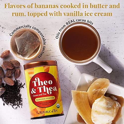 The Republic of Tea - Theo and Thea Bananas Foster Full-Leaf Black Tea, 14 Pyramid Sachets, Low Caffeine