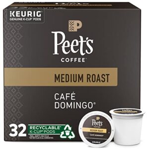 peet’s coffee, medium roast k-cup pods for keurig brewers – cafe domingo 32 count (1 box of 32 k-cup pods)