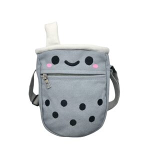 cute kawaii boba milk tea crossbody bag (gray)