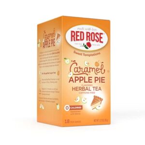 red rose sweet temptations dessert tea caramel apple pie, zero carbs, zero sugar bursting with flavor caffeine-free delicious beverage herbal tea, 18 count of fruit naturally flavored black tea