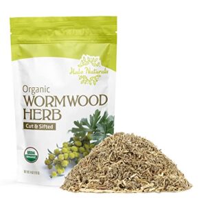 halo naturals organic wormwood herb 4 oz cut & sifted (artemisia absinthium) usda certified organic wormwood tea | non-gmo | vegan| resealable pouch| packaged in the usa (4 ounces (pack of 1))