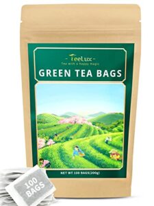 teelux green tea bags, natural pure green tea, super antioxidant, caffeinated, 100 count tea bags to support overall health