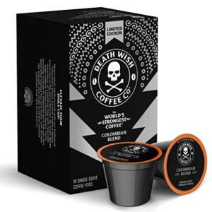 death wish coffee – colombian blend, medium roast coffee – single serve cups (10 count)