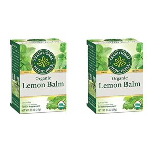 traditional medicinals organic lemon balm herbal tea, calming and supports digestion, (pack of 2) – 16 tea bags