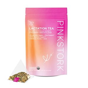 pink stork lactation tea: organic strawberry hibiscus nursing tea, fenugreek, fennel, & goat’s rue for breast milk supply, breastfeeding essentials, postpartum essentials, women-owned, 24 cups
