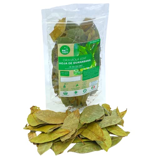 Yerbero - Hoja De Guanabana Entera ( .75 oz - 22gr ) Whole Dried Graviola Soursop Guanabana Leaves, Organic Whole Leaf ,100% All Natural Delicious| 20+ Servings | From Mexico | Premium Wildcrafted Quality.