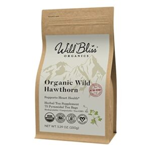 organic wild hawthorn leaf and flower herbal tea – caffeine free – pharmacopoeia potency – 75 plant based tea bags