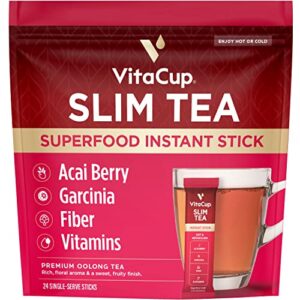 vitacup slim instant tea packets for diet support, oolong tea w/b vitamins, garcinia, inulin & acai, on-the-go instant sticks, 24 ct