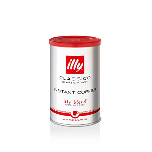 Illy Classico Instant Coffee Medium Roast Classic Roast with Notes Of Caramel Orange Blossom and Jasmine 100% Arabica Coffee No Preservatives, 3.3 Ounce Can (Pack of 1)