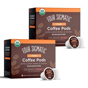 high caffeine mushroom coffee k-cups by four sigmatic | organic and fair trade dark roast coffee with lion’s mane & chaga | focus & immune support | vegan & keto | sustainable pods | 48 count
