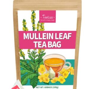 TeeLux Mullein Leaf Tea Bags, 3g/Bag, Natural Mullein Leaves, Caffeine Free, Pure Mullein Herbal Tea, 60 Tea Bags