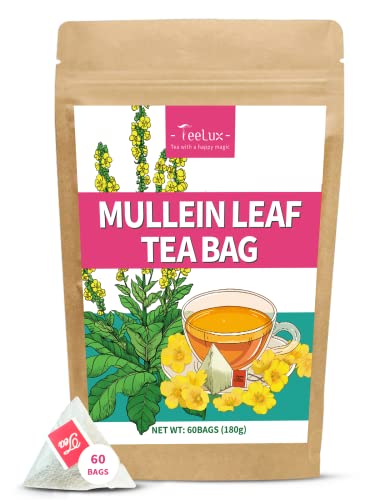 TeeLux Mullein Leaf Tea Bags, 3g/Bag, Natural Mullein Leaves, Caffeine Free, Pure Mullein Herbal Tea, 60 Tea Bags