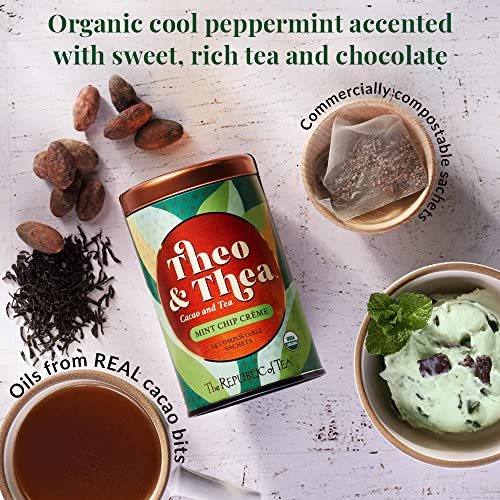 The Republic of Tea - Theo and Thea Mint Chip Crème Full-Leaf Black Tea, 14 Pyramid Sachets, Low Caffeine