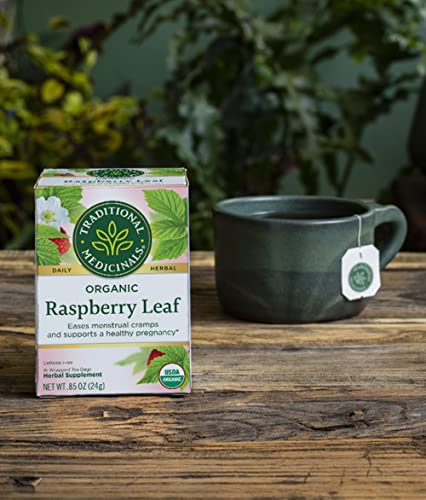 Traditional Medicinals Organic Raspberry Leaf Herbal Tea Caffeine Free, (Pack of 4) Total 64 Total Bag Tea