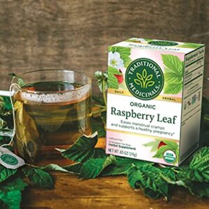 Traditional Medicinals Organic Raspberry Leaf Herbal Tea Caffeine Free, (Pack of 4) Total 64 Total Bag Tea