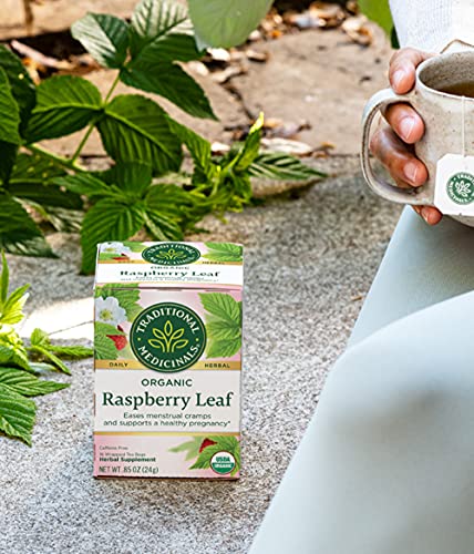 Traditional Medicinals Organic Raspberry Leaf Herbal Tea Caffeine Free, (Pack of 4) Total 64 Total Bag Tea