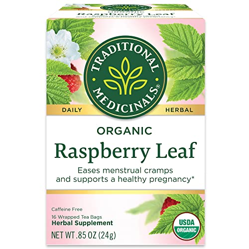 Traditional Medicinals Organic Raspberry Leaf Herbal Tea Caffeine Free, (Pack of 4) Total 64 Total Bag Tea