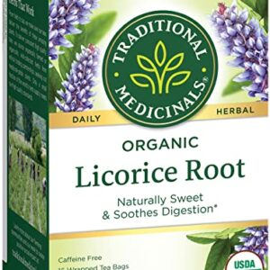 Traditional Medicinals Organic Licorice Root Herbal Tea, Soothes Digestion - 64 Tea Bags Total, 16 Count (Pack of 4)