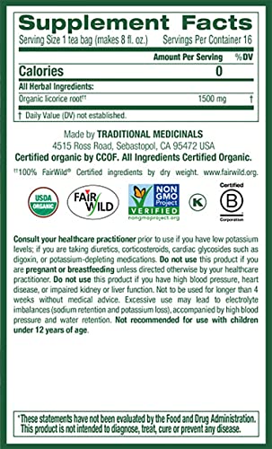 Traditional Medicinals Organic Licorice Root Herbal Tea, Soothes Digestion - 64 Tea Bags Total, 16 Count (Pack of 4)