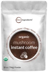 organic instant mushroom coffee powder, 28oz (317 servings) | premium arabica coffee with lion’s mane, chaga, & reishi | smooth medium roast flavor, clean energy, focus, & immune support
