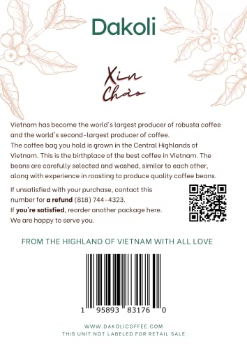 Dakoli Vietnamese Coffee Style- From The Highland Of Viet Nam, High Premium 40% Robusta Bean and 60% Arabica Bean, Medium and Dark Roast, Ground Coffee,12 Oz (340g)