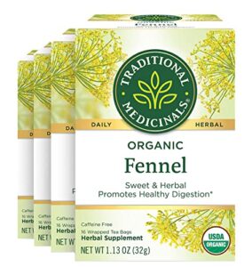 traditional medicinals organic fennel herbal tea, promotes digestive health, (pack of 4) – 64 tea bags total