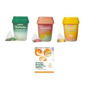 teavana jade citrus mint green tea, beach bellini, lemon ginger bliss herbal tea caffeine free with recipe ebook – set of 4 items (without honey sticks)
